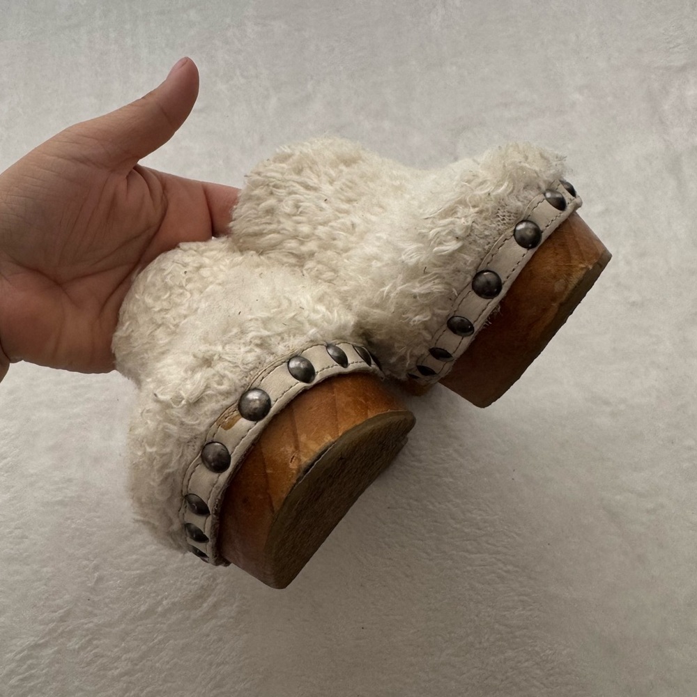 Free People Cream Sherpa Clogs with Wood Heel - Picture 6 of 13